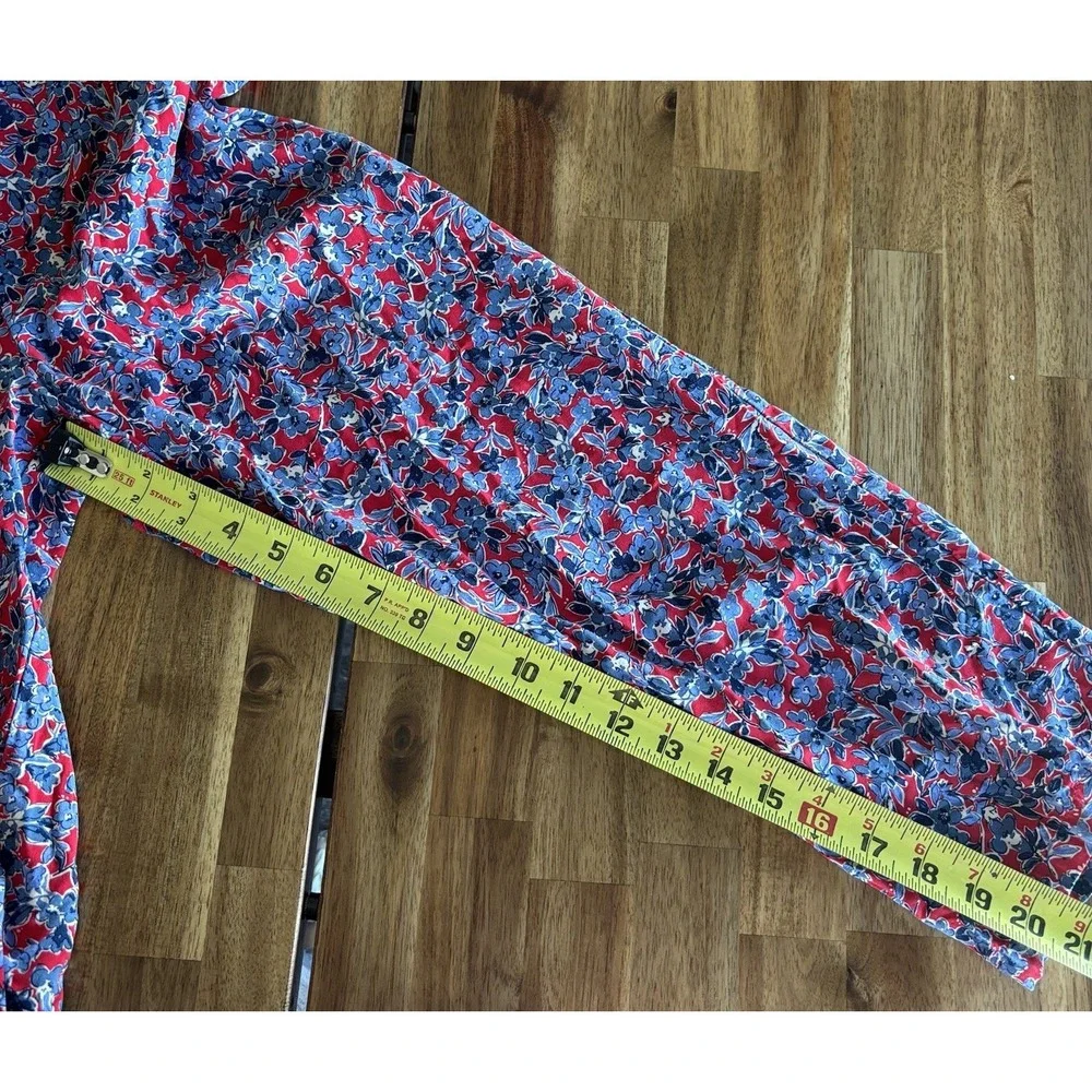 Crewcuts Girls 10 Red Blue Floral Jumpsuit Puff Sleeve Smocked Preppy‎ School
